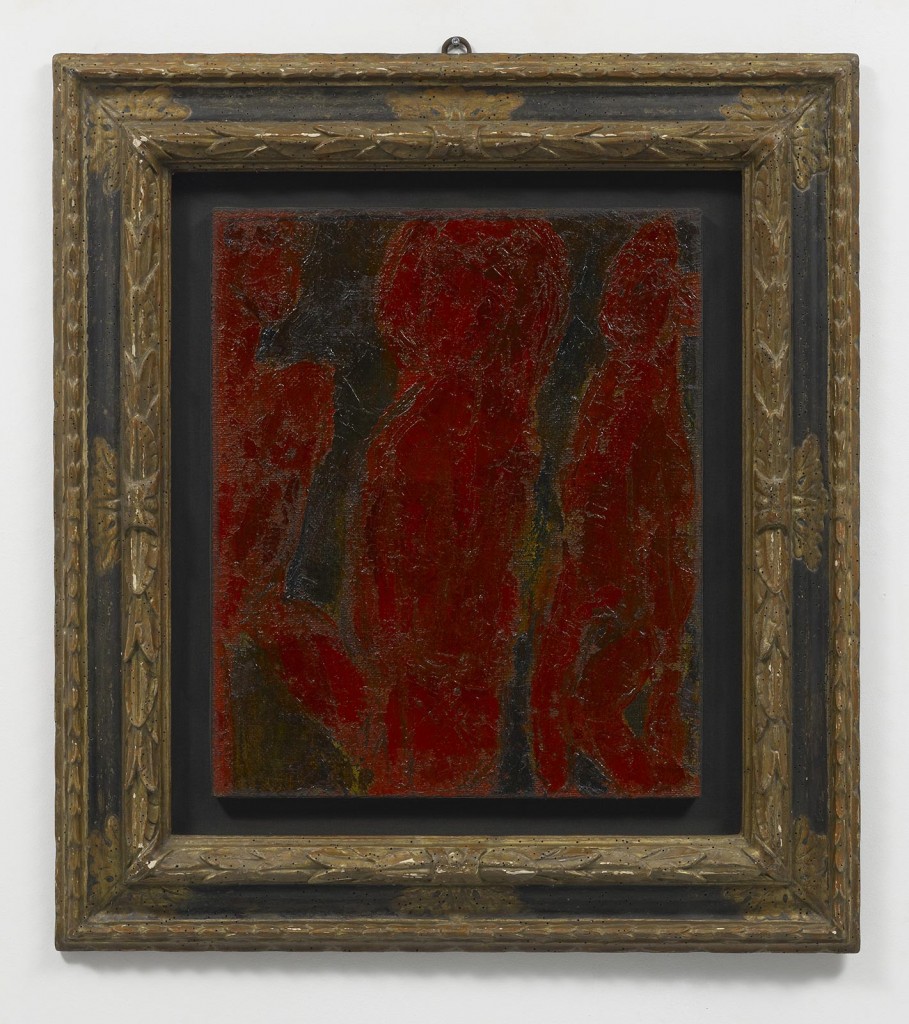 »Le parche rosse«, 1944. Oil on canvas. 61.5 x 50.5 x 2 cm. Framed : 93,7 x 84,3 x 7 cm. Unique.