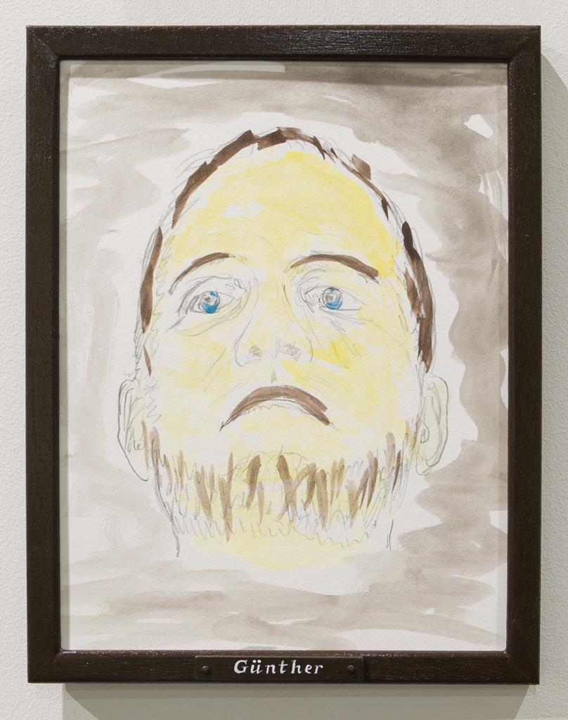 Jos de Gruyter & Harald Thys, »GÜNTHER«, 2015,<br>Pencil and water colour on off-white cardboard in wooden frame,<br>painted brown, 38 x 30, Unique 