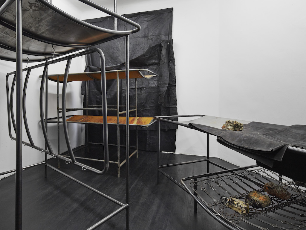 Oscar Murillo, 'Land with lost olive trees', installation view, 
<br>Galerie Isabella Bortolozzi, Berlin, 30.04.16-25.06.16