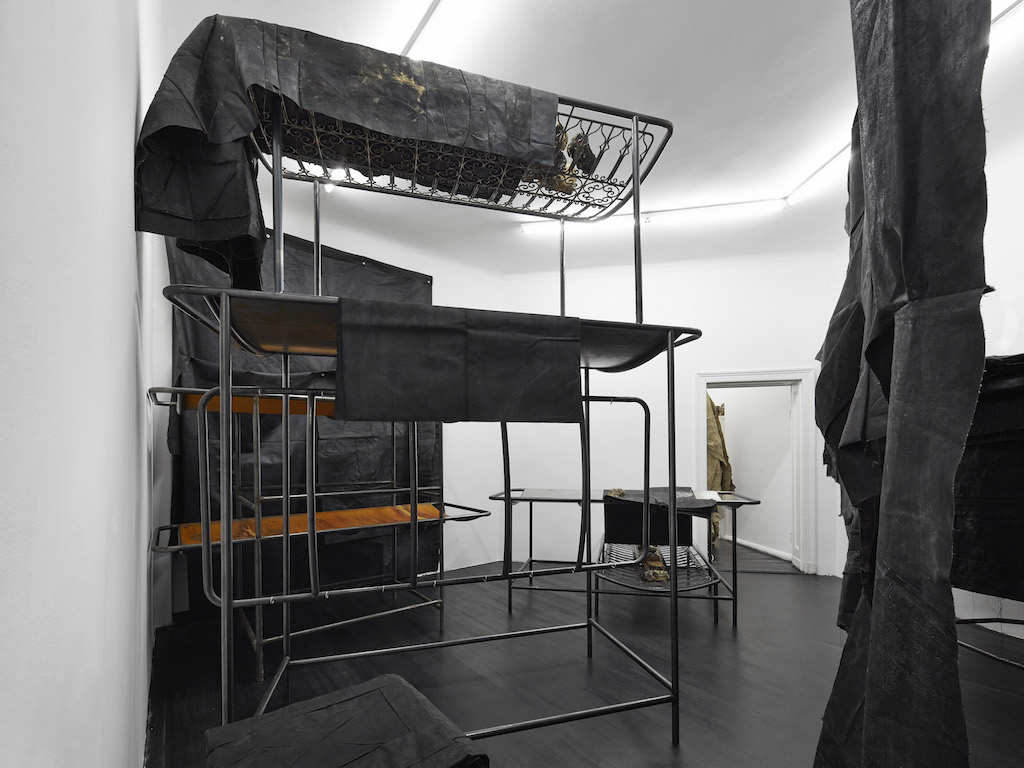 Oscar Murillo, 'Land with lost olive trees', installation view, 
<br>Galerie Isabella Bortolozzi, Berlin, 30.04.16-25.06.16
