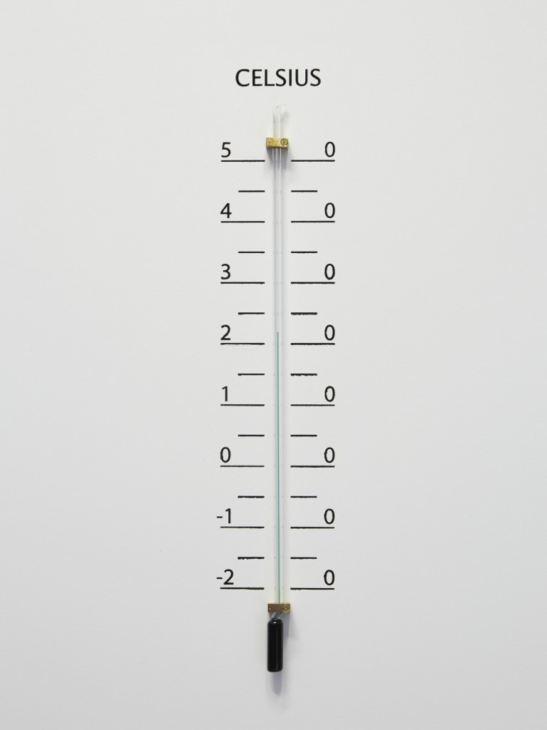 Jos de Gruyter & Harald Thys, »Thermometer White Element« (detail), <br>2015, hot rolled steel, graphite on paper, aluminium, enamel, hand crafted thermometers, 243 x 81.79 x 80.01 cm, unique