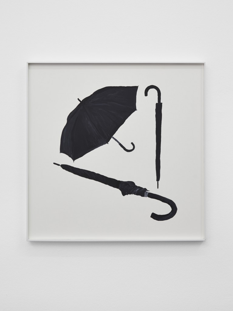 Jos de Gruyter & Harald Thys, »Three Black Umbrellas«, 2016, acrylic on card in hot rolled steel frame, 69 x 69 cm, unique