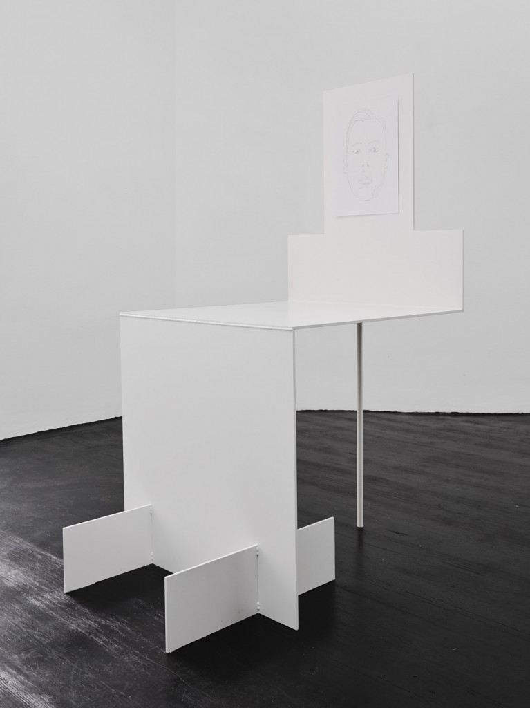 Jos de Gruyter & Harald Thys, »Seated White Element«, 2015,
<br>hot rolled steel, graphite on paper, 163 x 82 x 108 cm, unique