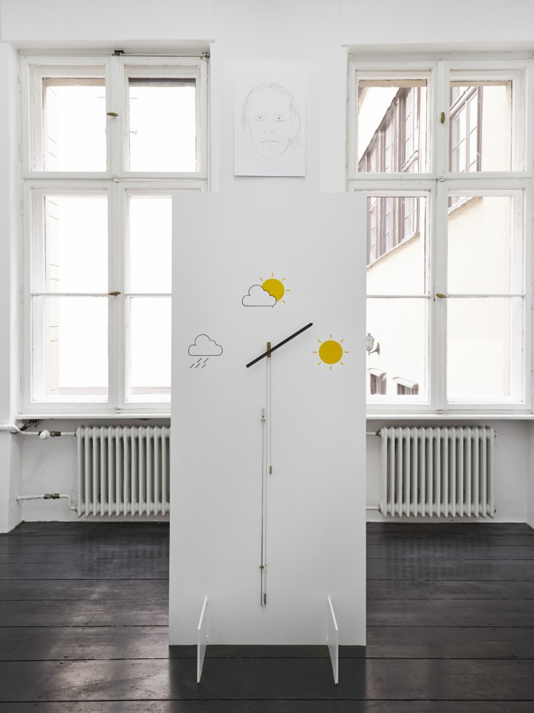 Jos de Gruyter & Harald Thys, »Barometer Altometer White Element«, 2015, hot rolled steel, graphite on paper, aluminium, enamel, hand crafted barometer, 243 x 81.79 x 80.01 cm, unique