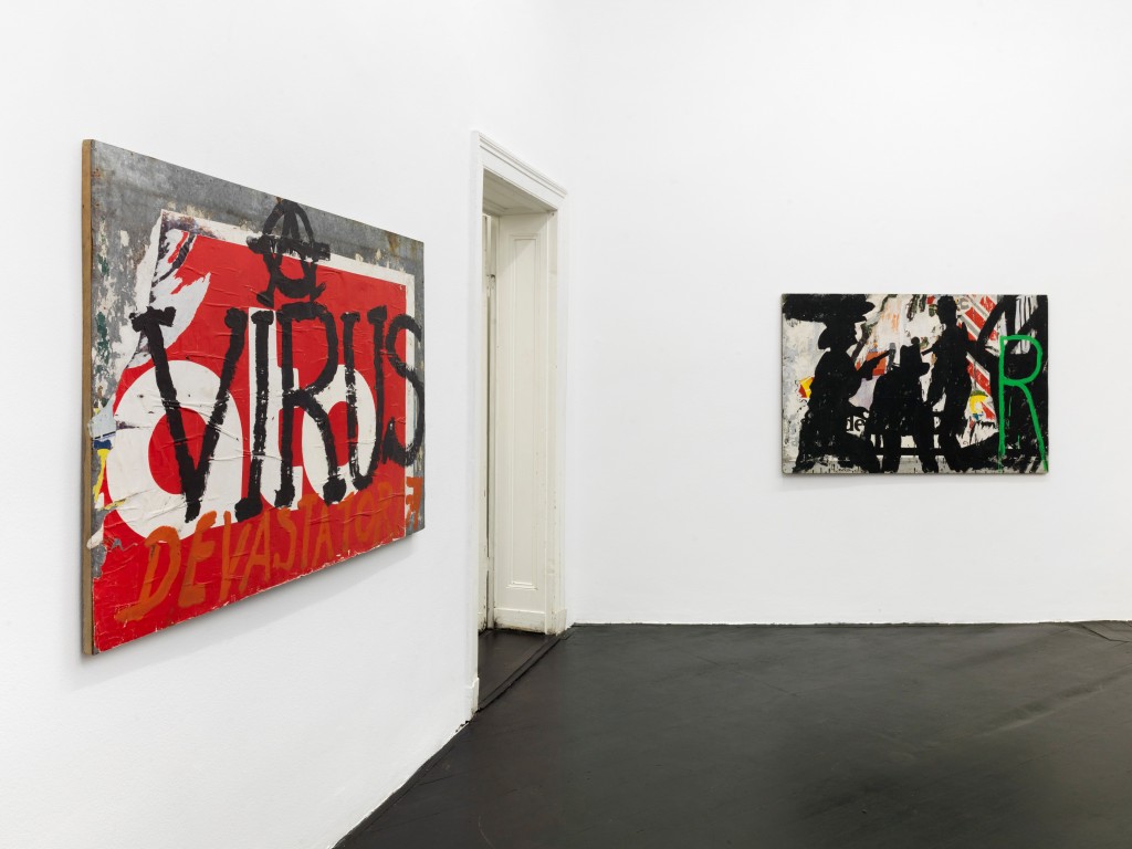 Installation view, Virus – Mimmo Rotella & Oscar Murillo, Galerie Isabella Bortolozzi, Berlin, 2019