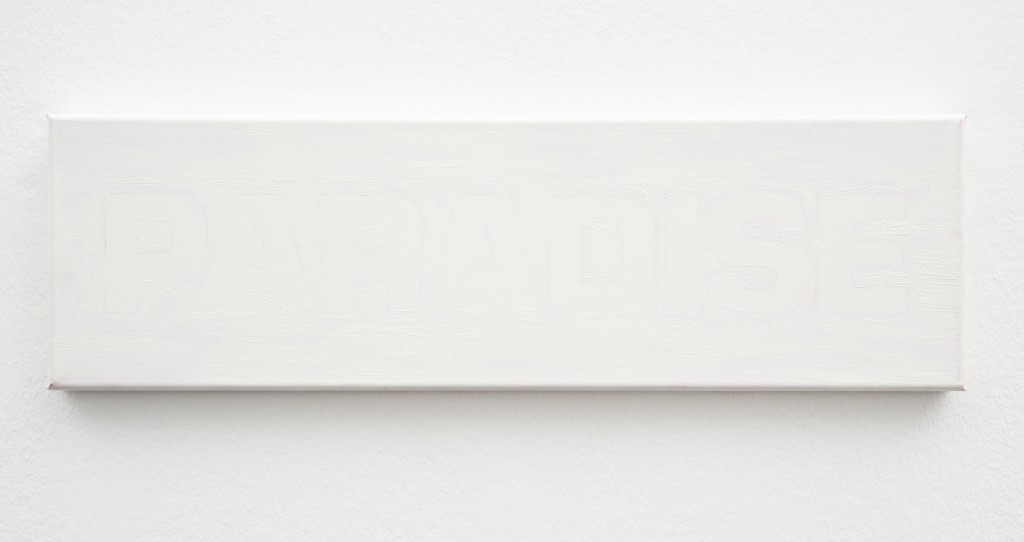Calla Henkel & Max Pitegoff<br>
Paradise Blå Dorren, 2022<br>
Oil and acrylic on canvas, 18 x 60.3 x 2.3 cm<br>
Photo: © Graysc / Dotgain
